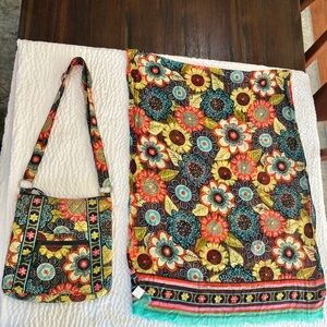 Vera Bradley Bohemian Blooms Hipster Bag Bundled w Matching Scarf/ Suit wrap 🤎🌼👙